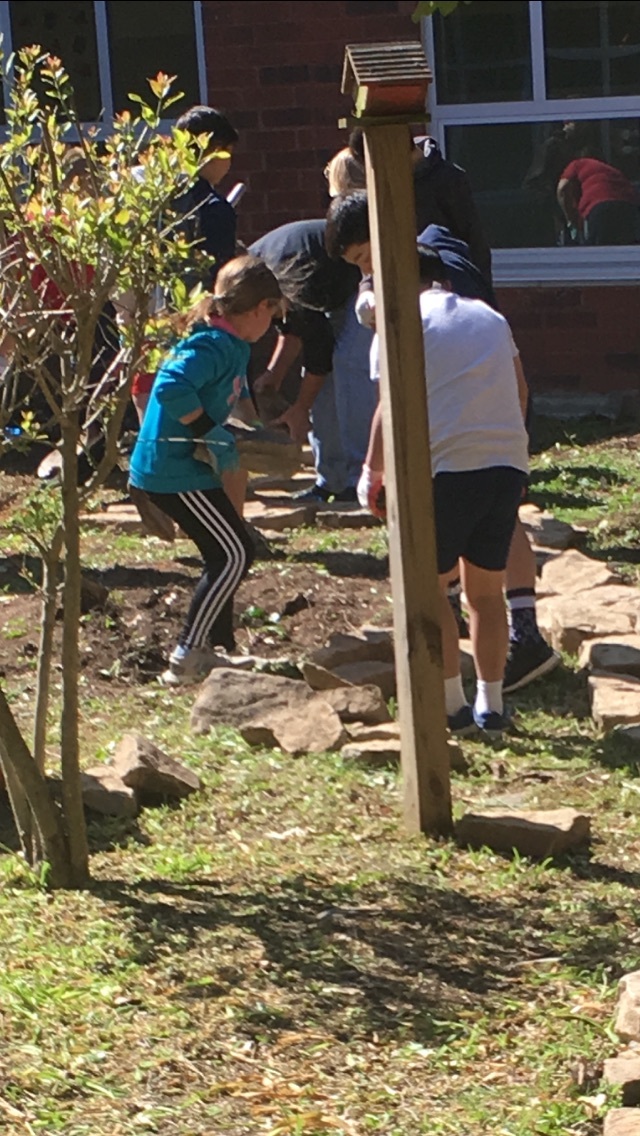 students working in atrium