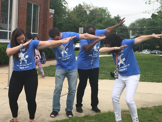The 5th Grade team shows off their moves and the grade level shirts!