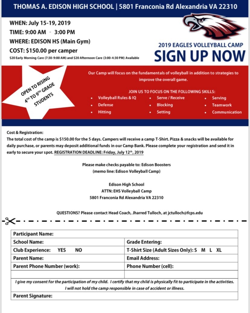 Volleyball Camp Registration form