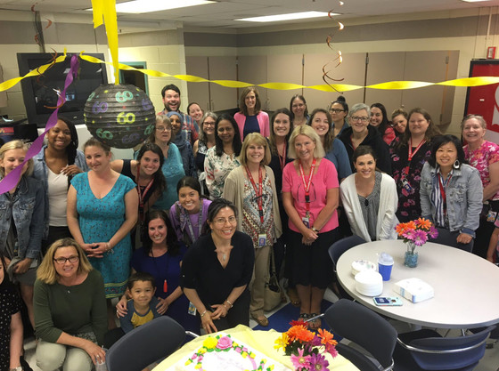 Columbia ES staff celebrate Diana Stevens' birthday.
