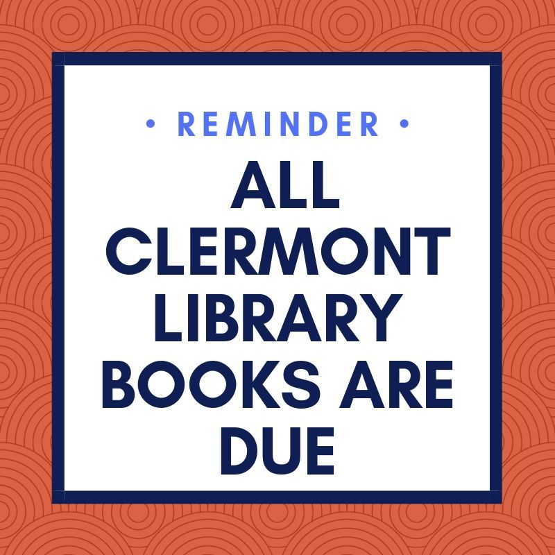 "Reminder: All Library Books are Due." written on an orange background. 