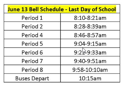 Bell Schedule 6-12-19