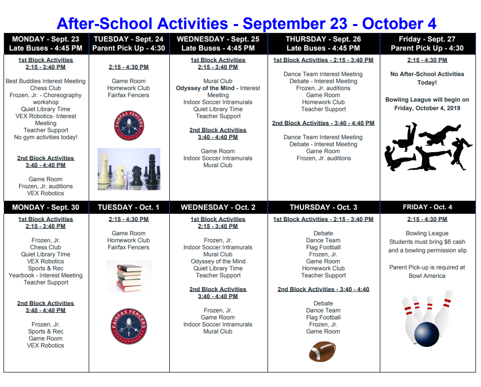 FMS After School Activities Schedule 