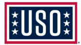 USO logo with white letters, a blue background, white stars and a red border.