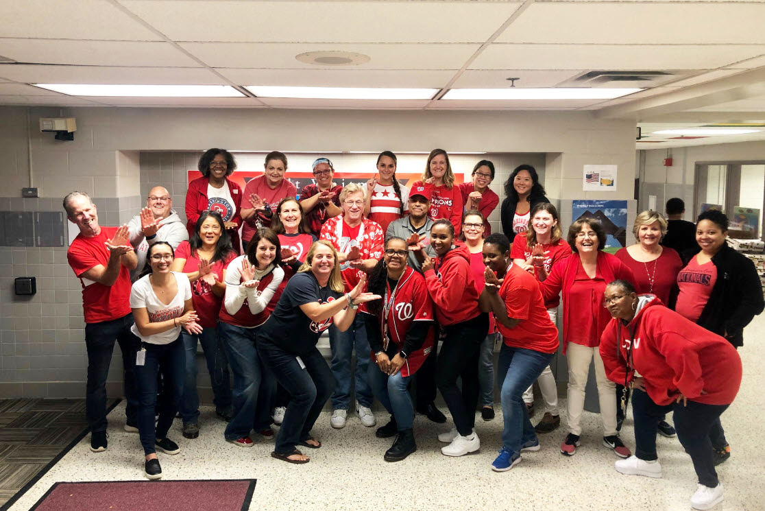 Whitman MS staff wear red in support of the Washington Nationals