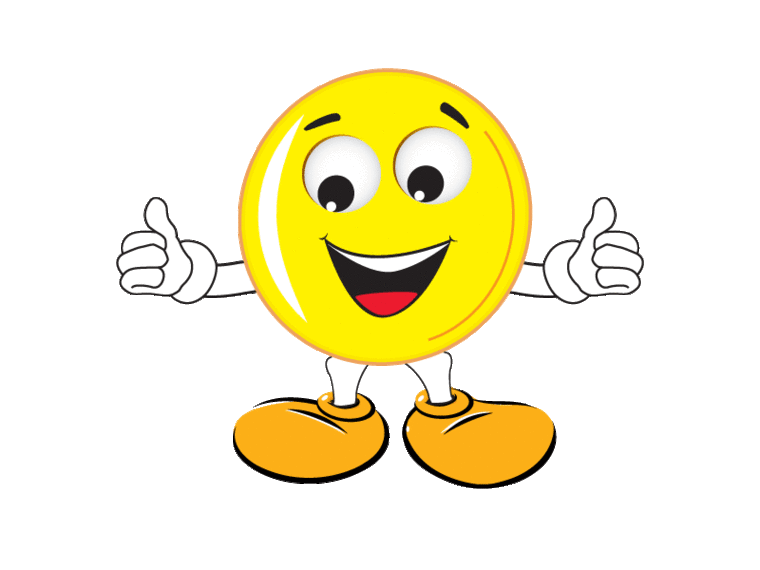 A smiley face holding with two thumbs up bounces up and down.