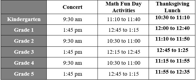 Thanksgiving Luncheon Schedule