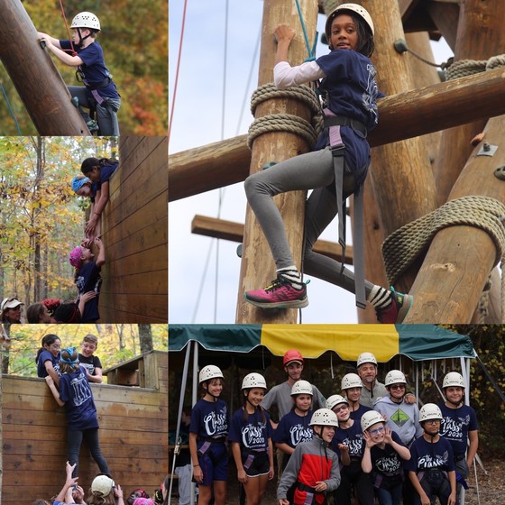 A collage shows students doing climbing and team activities at The Edge at George Mason University.
