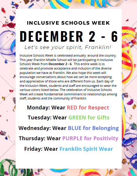 Schedule for Inclusive Schools Week