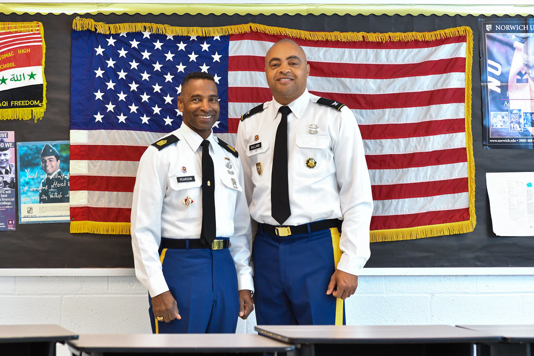 Colonel Gary Bullard and Command Sergeant Major Clint Pearson are JROTC NRO instructors at West Potomac Academy.