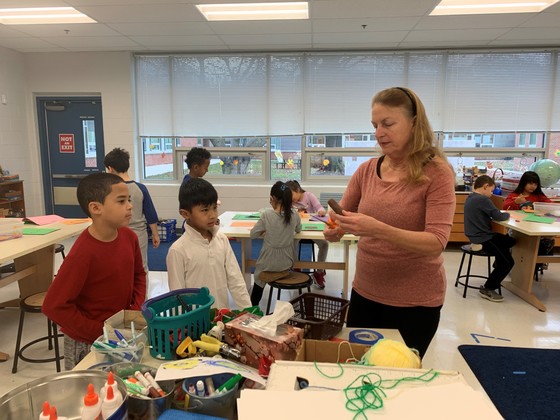 students working in art