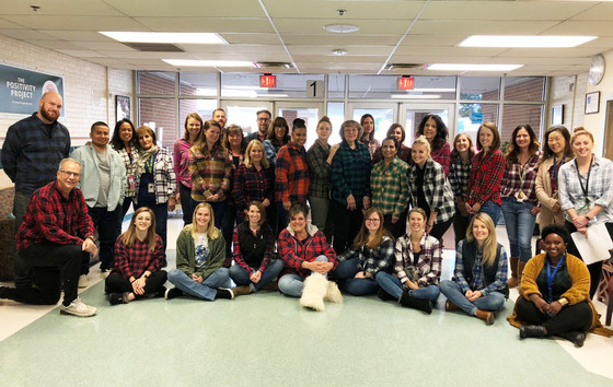 Fairhill ES staff wear plaid.
