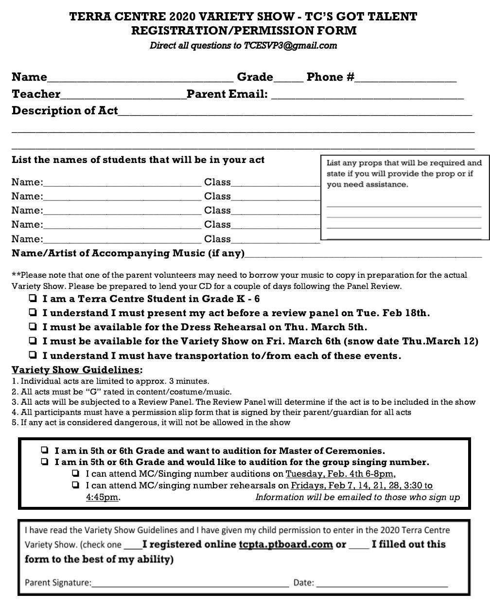 Variety Show Form