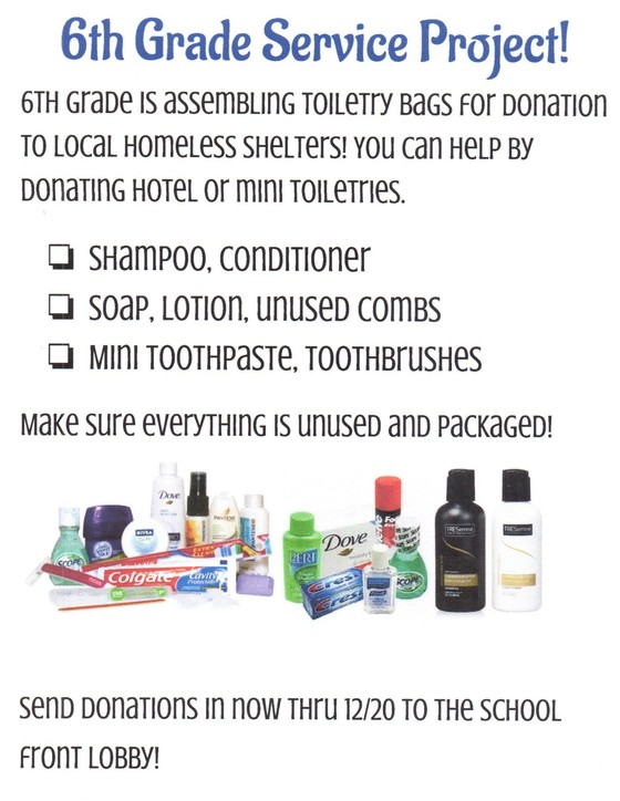 Donate for sixth grade service project