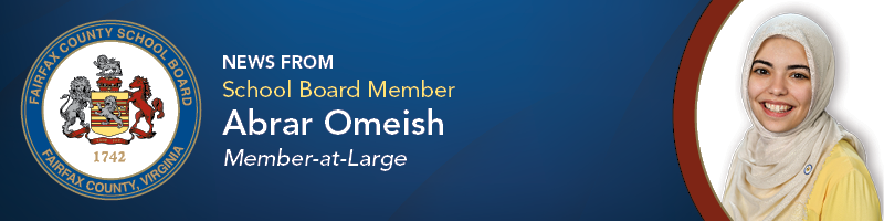 School Board Member At-Large Member – Abrar Omeish (banner graphic)