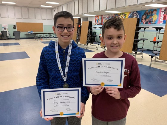 congratulations to Koby Shnekendorf our school Geography Bee winner and Charlie Taylor, 2nd place winner!