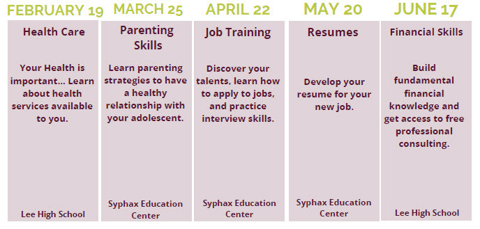 Adult workshops calendar