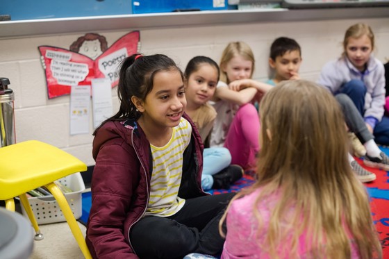 Students turning and talking about learning.