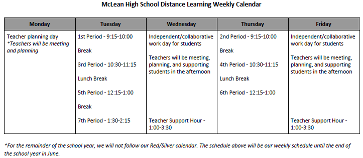 Distance Learning Calendar