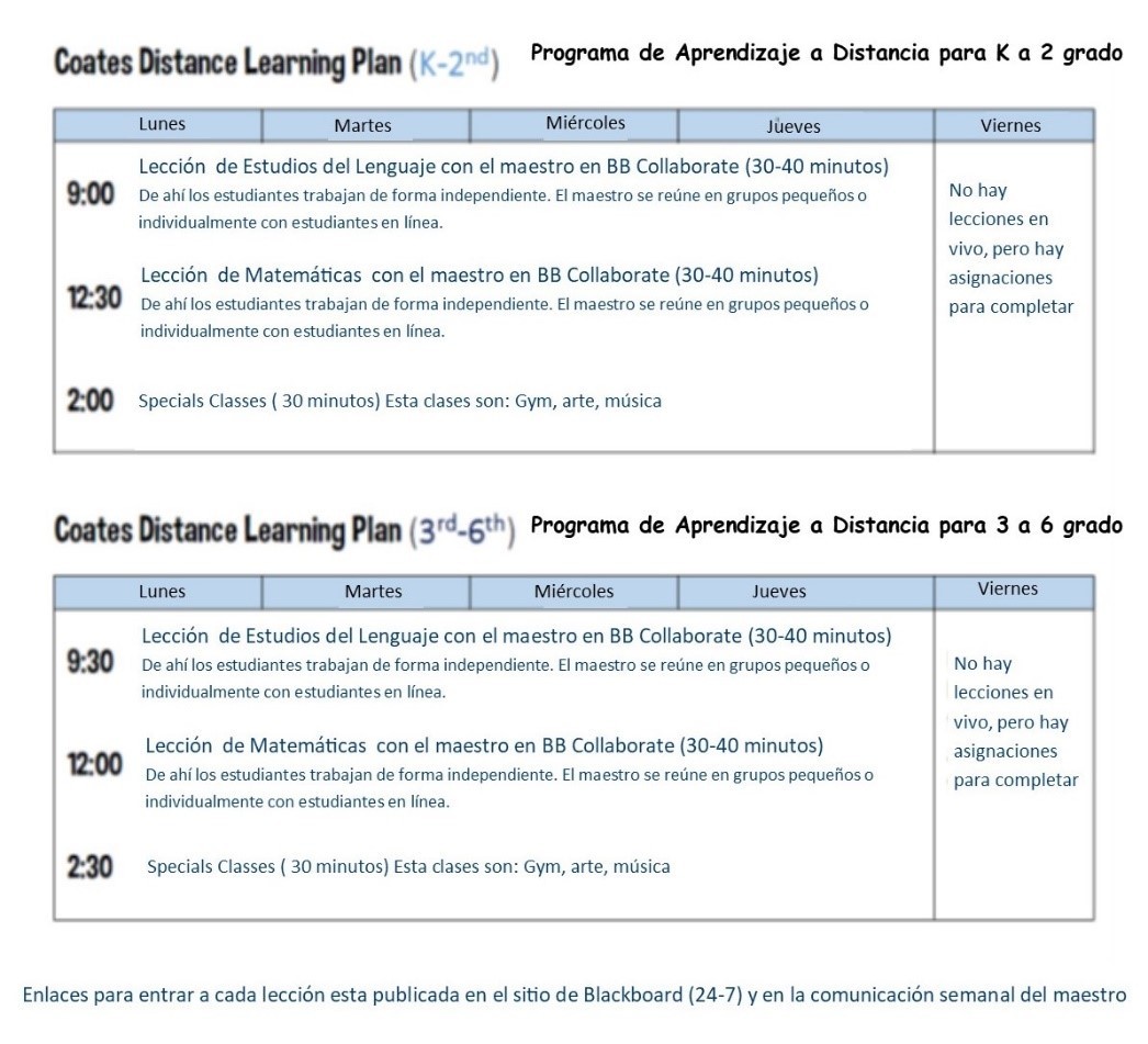 Schedule for Distance Learning - Spanish