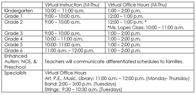 Forestdale Virtual Learning Schedule