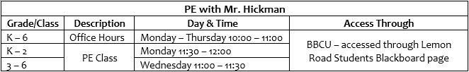 Hickman PE Schedule