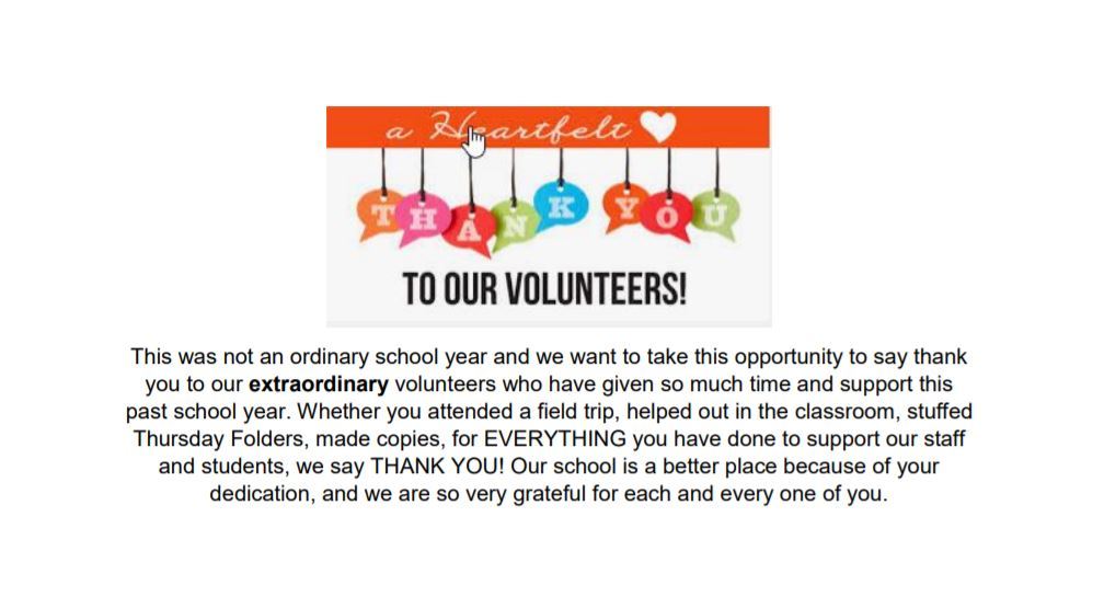 Volunteer Appreciation Thank you