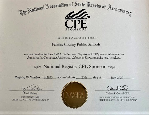 FCPS NASBA Accredidation Certificate