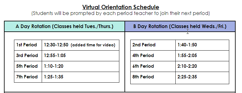 2020-2021 Virtual Orientation Schedule