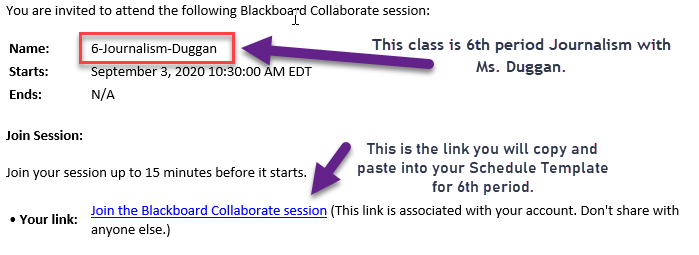 Class schedule sample image