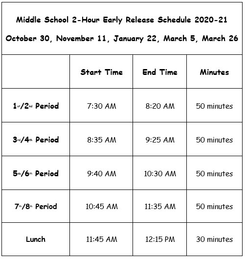 Virtual 2 Hour Early Release Schedule
