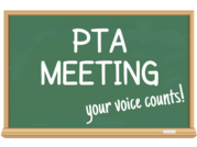 A chalkboard reads: PTA Meeting. Your voice counts. 