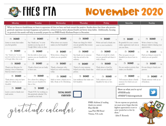 Gratitude Calendar 2020