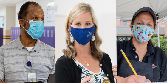 Three staff members wearing face masks.