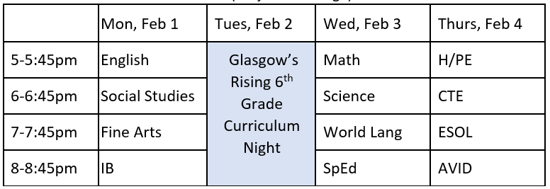 Curriculum Fair Schedule