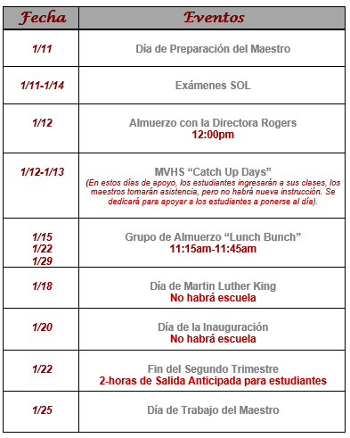 January Spanish Calendar