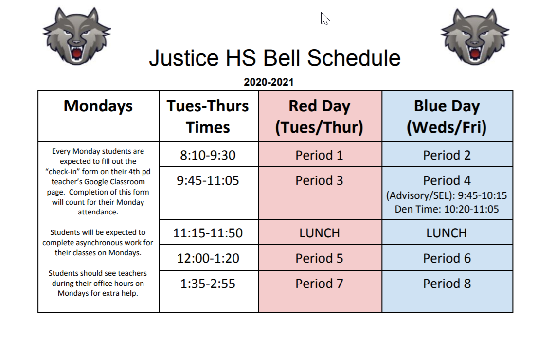 Justice Virtual Bell Schedule