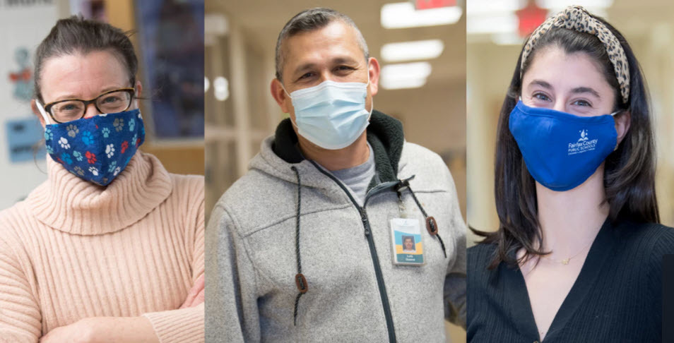 Collage of three staff members wearing face masks.
