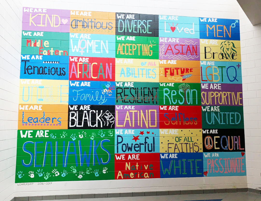 Mural at South Lakes high school showcasing an appreciation for diversity.
