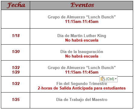 January 15th Spanish NYC Calendar