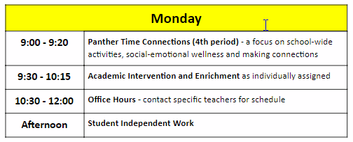 Monday bell schedule