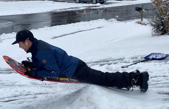 Hess sledding in the snow