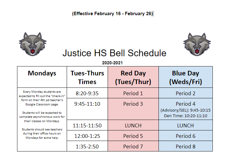 Revised Bell Schedule