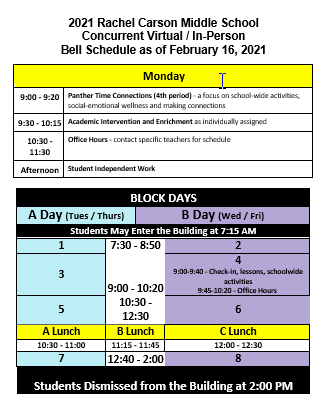 New Bell Schedule Begins Feb 16