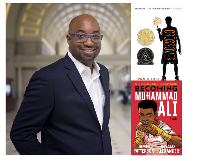 Image of author Kwame Alexander alongside his book.