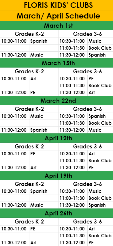 March and April Schedule