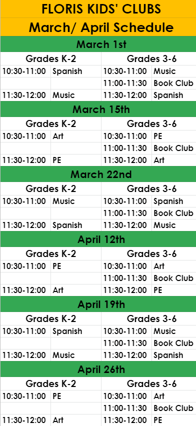March- April Kids Clubs