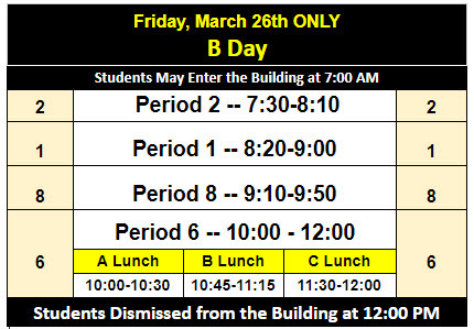 March 26 schedule