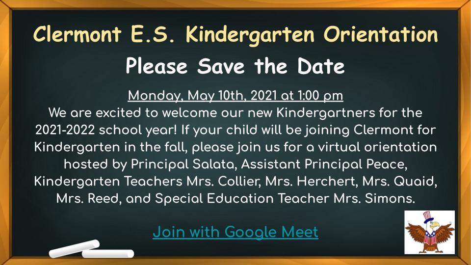 Please Join us for Kindergarten Orientation on May 10!