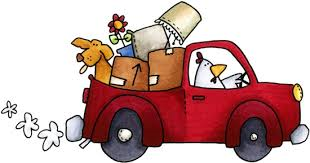 An image of a moving truck with a cartoon chicken and dog.
